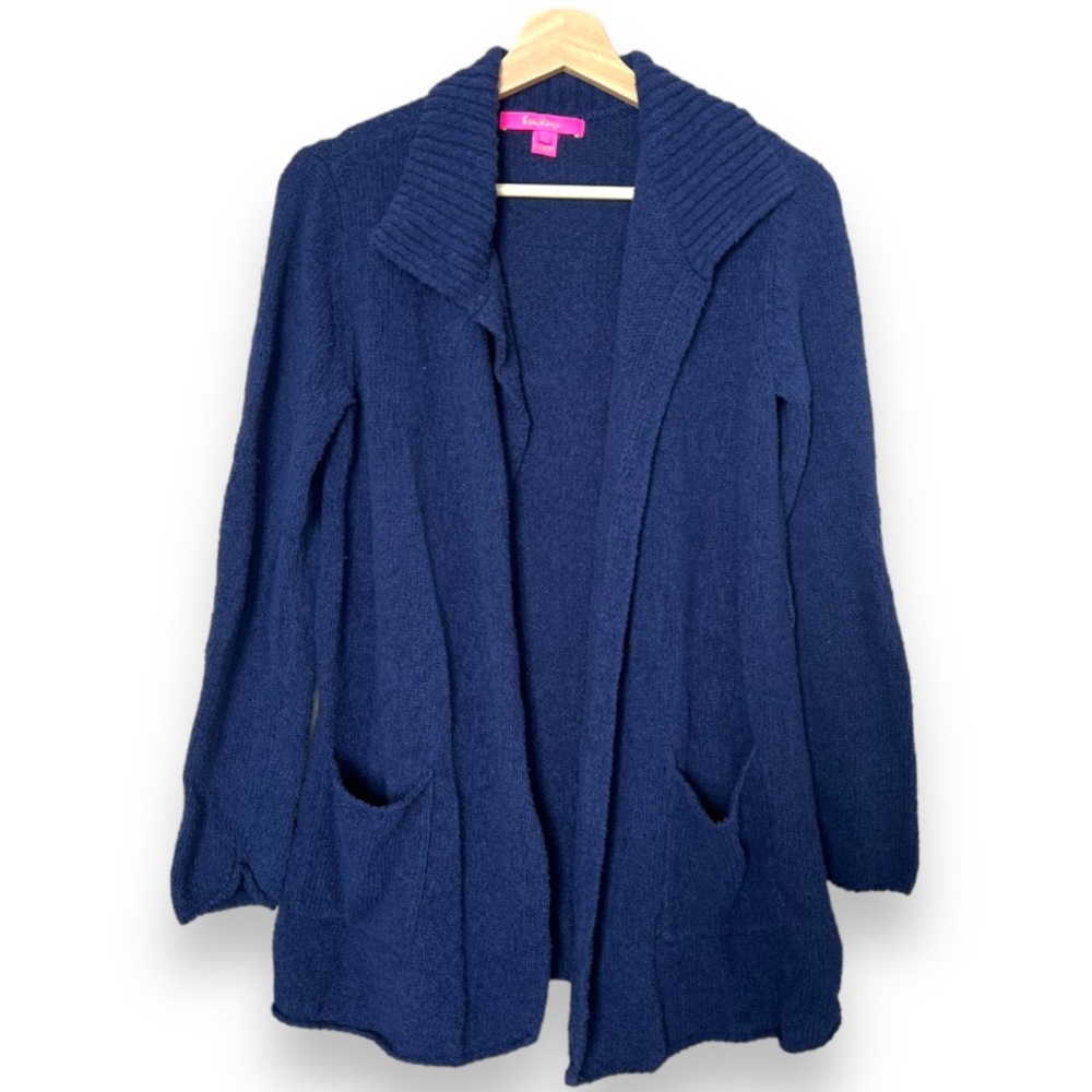 Lilly Pulitzer Blue Open Front Cardigan Sweater With Pockets | Size M